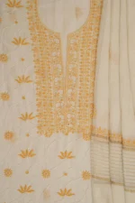Srajann Hand Embroidered Mal Chanderi Lucknowi Chikankari Unstitched Kurta With Dupatta