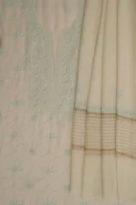 Srajann Hand Embroidered Mal Chanderi Lucknowi Chikankari Unstitched Kurta With Dupatta