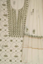 Srajann Hand Embroidered Mal Chanderi Lucknowi Chikankari Unstitched Kurta With Dupatta