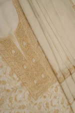 Srajann Hand Embroided Fawn Maheshwari Lucknowi Chikankari Unstitched Kurta Dupatta Set