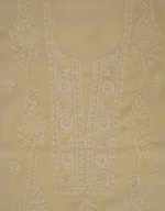 Srajann Hand Embroided Fawn Mul Chanderi Lucknowi Chikankari Unstitched Kurta Dupatta Set (SLC1715) - Image 4