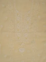 Srajann Hand Embroided Fawn Mul Chanderi Lucknowi Chikankari Unstitched Kurta Dupatta Set (SLC1715) - Image 9
