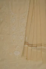 Srajann Hand Embroided Fawn Mul Chanderi Lucknowi Chikankari Unstitched Kurta Dupatta Set