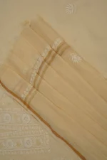 Srajann Hand Embroided Fawn Mul Chanderi Lucknowi Chikankari Unstitched Kurta Dupatta Set (SLC1715) - Image 7