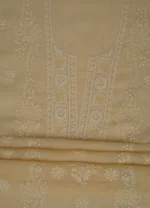 Srajann Hand Embroided Fawn Mul Chanderi Lucknowi Chikankari Unstitched Kurta Dupatta Set (SLC1715) - Image 6