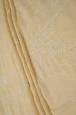 Srajann Hand Embroided Fawn Mul Chanderi Lucknowi Chikankari Unstitched Kurta Dupatta Set (SLC1715) - Image 5