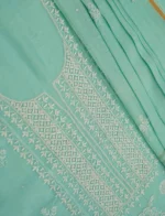 Srajann Hand Embroided Sea Green Mul Chanderi Lucknowi Chikankari Unstitched Kurta Dupatta Set (SLC1716) - Image 6