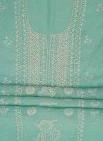 Srajann Hand Embroided Sea Green Mul Chanderi Lucknowi Chikankari Unstitched Kurta Dupatta Set (SLC1716) - Image 5