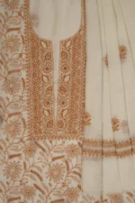 Srajann Hand Embroidered Mal Chanderi Lucknowi Chikankari Unstitched Kurta With Dupatta