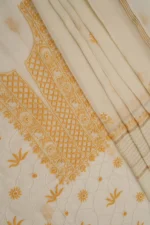 Srajann Hand Embroidered Mal Chanderi Lucknowi Chikankari Unstitched Kurta With Dupatta(SLC1719) - Image 6