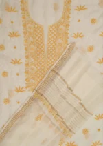 Srajann Hand Embroidered Mal Chanderi Lucknowi Chikankari Unstitched Kurta With Dupatta(SLC1719) - Image 9