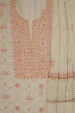 Srajann Hand Embroidered Mal Chanderi Lucknowi Chikankari Unstitched Kurta With Dupatta
