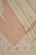 Srajann Hand Embroidered Mal Chanderi Lucknowi Chikankari Unstitched Kurta With Dupatta(SLC1760) - Image 6