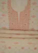 Srajann Hand Embroidered Mal Chanderi Lucknowi Chikankari Unstitched Kurta With Dupatta(SLC1760) - Image 5