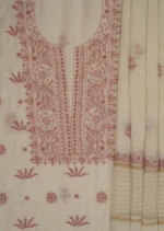 Srajann Hand Embroidered Mal Chanderi Lucknowi Chikankari Unstitched Kurta With Dupatta(SLC1761) - Image 7