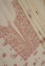 Srajann Hand Embroidered Mal Chanderi Lucknowi Chikankari Unstitched Kurta With Dupatta(SLC1761) - Image 6