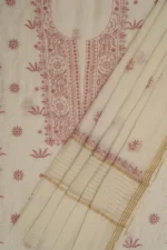 Srajann Hand Embroidered Mal Chanderi Lucknowi Chikankari Unstitched Kurta With Dupatta
