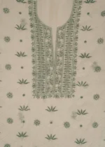 Srajann Hand Embroidered Mal Chanderi Lucknowi Chikankari Unstitched Kurta With Dupatta(SLC1763) - Image 9