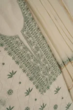 Srajann Hand Embroidered Mal Chanderi Lucknowi Chikankari Unstitched Kurta With Dupatta
