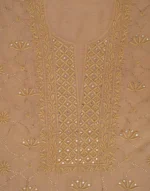 Srajann Hand Embroided Fawn Maheshwari Lucknowi Chikankari Unstitched Kurta Dupatta Set (SLC1769) - Image 5