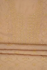 Srajann Hand Embroidered Fawn Maheshwari Lucknowi Chikankari Unstitched Kurta Dupatta Set