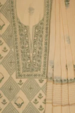 Srajann Hand Embroided Fawn Maheshwari Lucknowi Chikankari Unstitched Kurta Dupatta Set