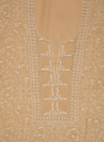 Srajann Hand Embroided Fawn Maheshwari Lucknowi Chikankari Unstitched Kurta Dupatta Set (SLC1771) - Image 11