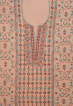 Srajann Hand Embroided Peach Maheshwari Lucknowi Chikankari Unstitched Kurta Dupatta Set (SLC1773) - Image 5