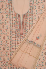 Srajann Hand Embroided Peach Maheshwari Lucknowi Chikankari Unstitched Kurta Dupatta Set