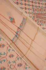 Srajann Hand Embroided Peach Maheshwari Lucknowi Chikankari Unstitched Kurta Dupatta Set (SLC1773) - Image 7