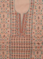 Srajann Hand Embroided Peach Maheshwari Lucknowi Chikankari Unstitched Kurta Dupatta Set (SLC1773) - Image 8