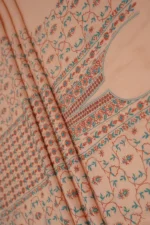 Srajann Hand Embroided Peach Maheshwari Lucknowi Chikankari Unstitched Kurta Dupatta Set (SLC1773) - Image 9