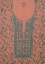 Srajann Hand Embroided Peach Maheshwari Lucknowi Chikankari Unstitched Kurta Dupatta Set (SLC1774) - Image 5