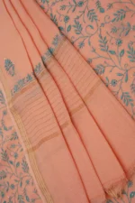 Srajann Hand Embroided Peach Maheshwari Lucknowi Chikankari Unstitched Kurta Dupatta Set