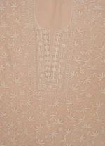 Srajann Hand Embroided Fawn Maheshwari Lucknowi Chikankari Unstitched Kurta Dupatta Set (SLC1794) - Image 4