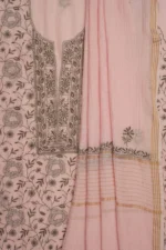 Srajann Hand Embroided Pink Maheshwari Lucknowi Chikankari Unstitched Kurta Dupatta Set