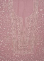 Srajann Hand Embroided Pink Maheshwari Lucknowi Chikankari Unstitched Kurta Dupatta Set (SLC1781) - Image 12
