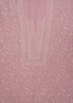 Srajann Hand Embroided Pink Maheshwari Lucknowi Chikankari Unstitched Kurta Dupatta Set (SLC1781) - Image 5