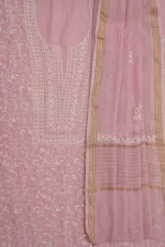 Srajann Hand Embroided Pink Maheshwari Lucknowi Chikankari Unstitched Kurta Dupatta Set