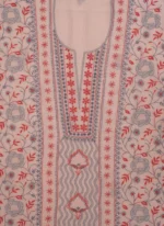 Srajann Hand Embroided Pink Maheshwari Lucknowi Chikankari Unstitched Kurta Dupatta Set (SLC1791) - Image 6