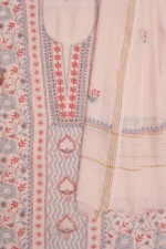 Srajann Hand Embroided Pink Maheshwari Lucknowi Chikankari Unstitched Kurta Dupatta Set (SLC1791) - Image 7