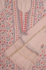 Srajann Hand Embroided Pink Maheshwari Lucknowi Chikankari Unstitched Kurta Dupatta Set