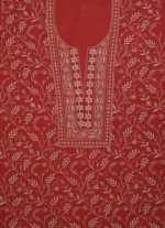 Srajann Hand Embroided Red Maheshwari Lucknowi Chikankari Unstitched Kurta Dupatta Set (SLC1799) - Image 5