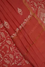 Srajann Hand Embroided Red Maheshwari Lucknowi Chikankari Unstitched Kurta Dupatta Set (SLC1799) - Image 7