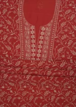 Srajann Hand Embroided Red Maheshwari Lucknowi Chikankari Unstitched Kurta Dupatta Set (SLC1799) - Image 8