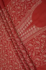 Srajann Hand Embroided Red Maheshwari Lucknowi Chikankari Unstitched Kurta Dupatta Set (SLC1799) - Image 9