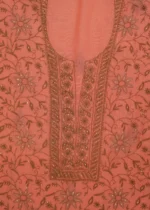 Srajann Hand Embroided Peach Maheshwari Lucknowi Chikankari Unstitched Kurta Dupatta Set (SLC1777) - Image 10