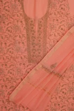 Srajann Hand Embroided Peach Maheshwari Lucknowi Chikankari Unstitched Kurta Dupatta Set