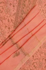 Srajann Hand Embroided Peach Maheshwari Lucknowi Chikankari Unstitched Kurta Dupatta Set (SLC1777) - Image 8