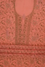 Srajann Hand Embroided Peach Maheshwari Lucknowi Chikankari Unstitched Kurta Dupatta Set (SLC1777) - Image 7